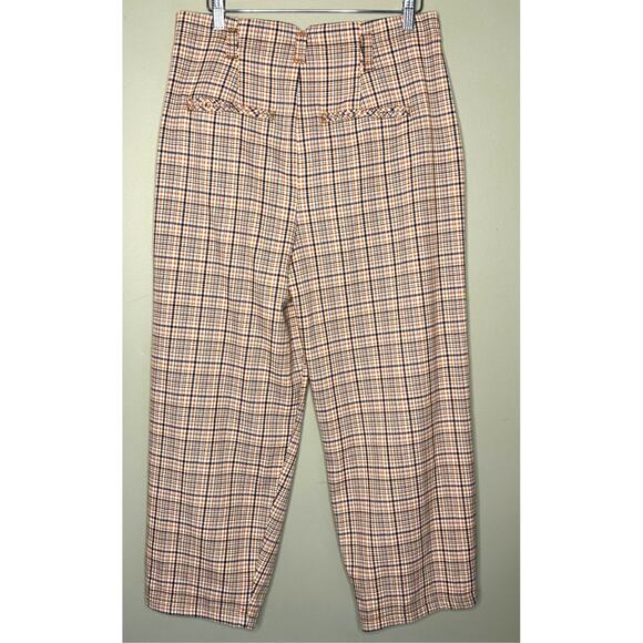 Free People Turning Point Barrel Leg Trousers Pants Neutral Combo Plaid Size 4 - Picture 3 of 14